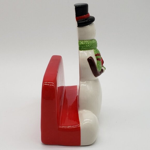 Ceramic Hand Painted Top Hat Snowman Holding Cardinal Bird Napkin Holder - Picture 8 of 8